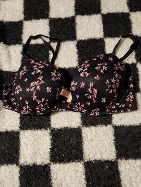 Victoria's Secret Black Bra with Pink Floral Print